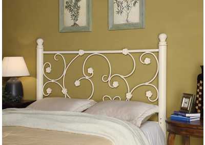 Full/Queen Headboard with Floral Pattern White