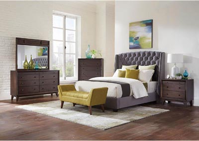 Pissarro Transitional Upholstered Grey And Chocolate Queen Bed,Coaster Furniture