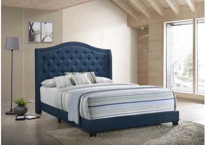 Image for Sonoma Full Camel Headboard Bed With Nailhead Trim Blue