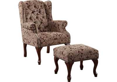 Image for Tufted Back Accent Chair and Ottoman Light Brown and Burgundy