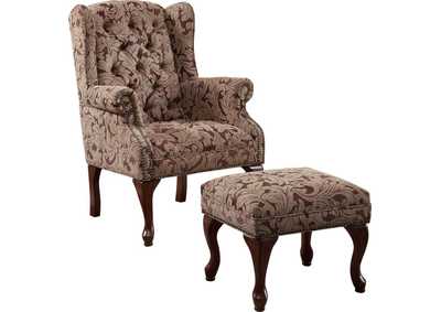 Image for Tufted Back Accent Chair and Ottoman Light Brown and Burgundy