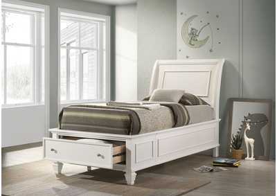 Selena Twin Sleigh Bed with Footboard Storage Buttermilk