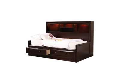 Phoenix Twin Daybed with Bookcase and Storage Drawers Cappuccino