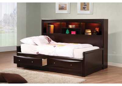 Phoenix Twin Daybed with Bookcase and Storage Drawers Cappuccino,Coaster Furniture
