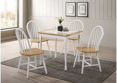 5-piece Square Dining Set Natural Brown and White