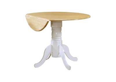 Drop Leaf Round Dining Table Natural Brown and White