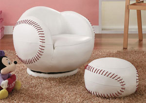 Image for White Small Kids Baseball Chair & Ottoman
