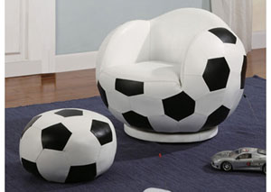 Image for White Small Kids Soccerball Chair & Ottoman