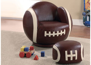 Image for White & Brown Small Kids Football Chair & Ottoman
