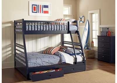 Ashton Navy Twin-over-Full Bunk Bed W/ 2 Drawer Storage,Coaster Furniture