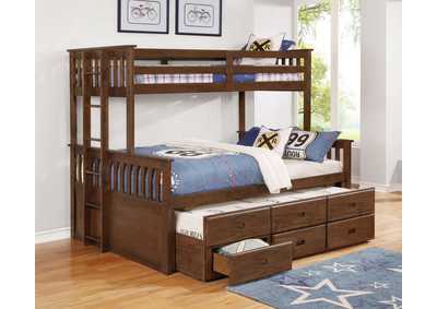 Image for Atkin Twin Extra Long over Queen 3-drawer Bunk Bed Weathered Walnut