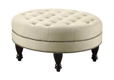 Image for Elchin Round Upholstered Tufted Ottoman Oatmeal