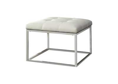Image for Swanson Upholstered Tufted Ottoman White And Chrome