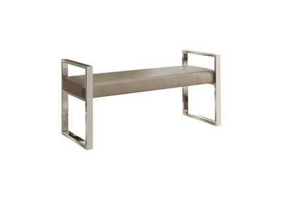 Image for Upholstered Bench Champagne and Chrome