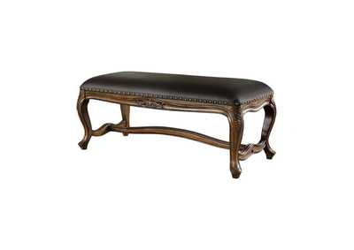 Warm Brown Black Faux Leather Accent Dining Bench
