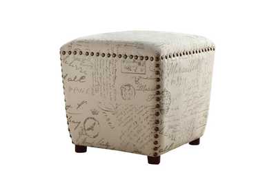 Image for Lucy Upholstered Ottoman with Nailhead Trim Off White and Grey