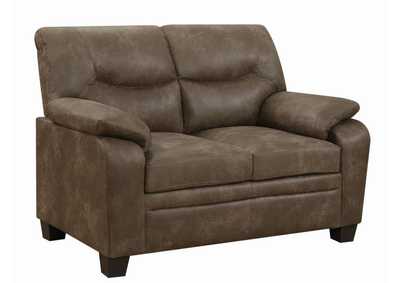 Image for Meagan Upholstered Loveseat Brown With Pillow Top Arms