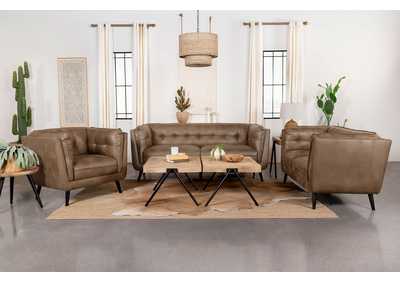 Thatcher 3-piece Upholstered Button Tufted Living Room Set Brown