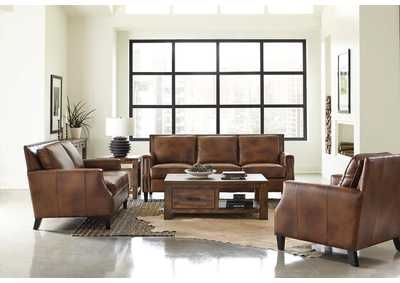 Leaton 2-Piece Recessed Arms Living Room Set Brown Sugar