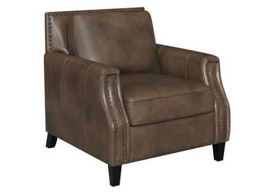 Leaton Upholstered Recessed Arm Chair Brown Sugar,Coaster Furniture