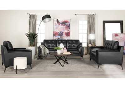 Moira Upholstered Tufted Living Room Set with Track Arms Black