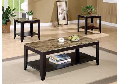 Flores 3-Piece Occasional Table Set With Shelf Cappuccino