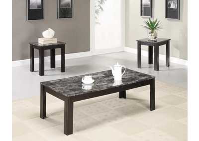 Silas 3-Piece Faux-Marble Top Occasional Table Set Black