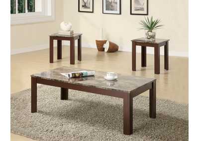 3-piece Faux Marble Top Occasional Set Brown,Coaster Furniture