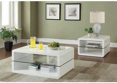 Rectangle 2-shelf Coffee Table Glossy White,Coaster Furniture