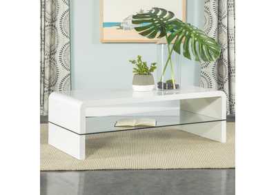 Airell Rectangular Coffee Table with Glass Shelf White High Gloss