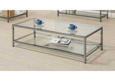 Trini Coffee Table with Glass Shelf Black Nickel,Coaster Furniture