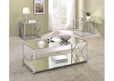 Provins 3-piece Occasional Table Set Clear Mirror and Chrome