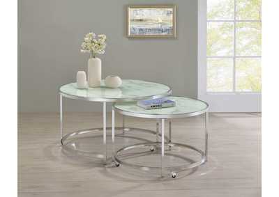 Image for Lynn 2-piece Round Nesting Table White and Chrome