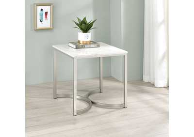 Image for Leona Faux Marble Square End Table White and Satin Nickel