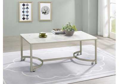Image for Leona Coffee Table with Casters White and Satin Nickel