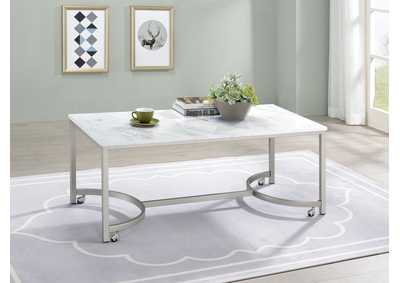 Image for Leona Coffee Table with Casters White and Satin Nickel