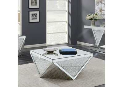 Gunilla Square Coffee Table with Triangle Detailing Silver and Clear Mirror