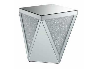 Square End Table with Triangle Detailing Silver and Clear Mirror,Coaster Furniture