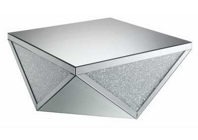 Gunilla Square Coffee Table With Triangle Detailing Silver And Clear Mirror