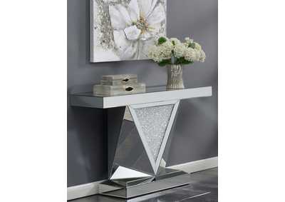 Gunilla Rectangular Sofa Table with Triangle Detailing Silver and Clear Mirror
