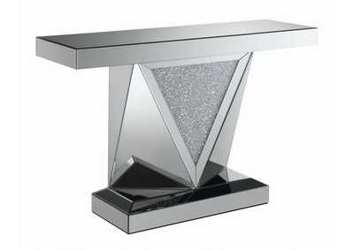 Gunilla Rectangular Sofa Table with Triangle Detailing Silver and Clear Mirror
