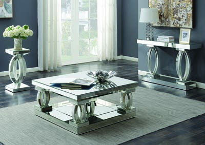 Silver Contemporary Silver Mirrored Side Table,Coaster Furniture