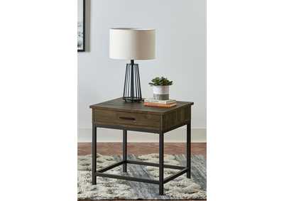 Image for Byers Square 1-drawer End Table Brown Oak and Sandy Black