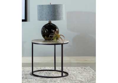 Lainey Faux Marble Round Top End Table Grey and Gunmetal