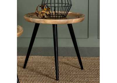 Zoe Round End Table with Trio Legs Natural and Black