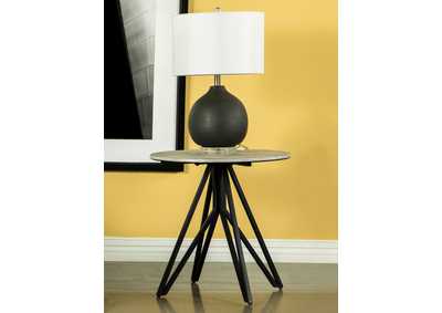 Image for Hadi Round End Table with Hairpin Legs Cement and Gunmetal
