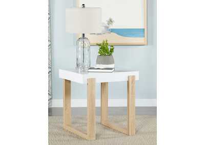 Pala Rectangular End Table With Sled Base White High Gloss And Natural