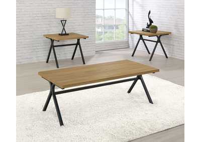 Image for Colmar 3-piece Trestle Occasional Table Set Golden Oak and Gunmetal