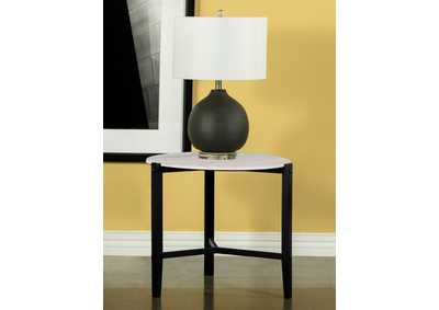 Image for Tandi Round End Table Faux White Marble and Black