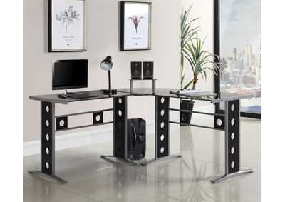 Keizer 3 - piece L - shape Office Desk Set Black and Silver